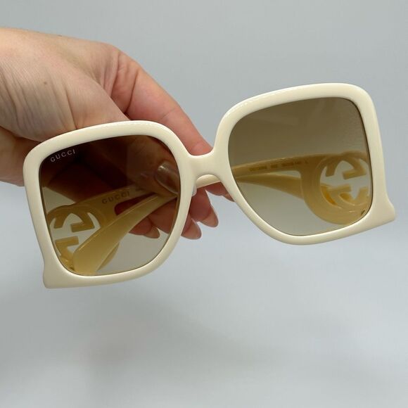 BRAND NEW GUCCI GG1326S 002 Ivory/Brown Women Sunglasses - Picture 10 of 14